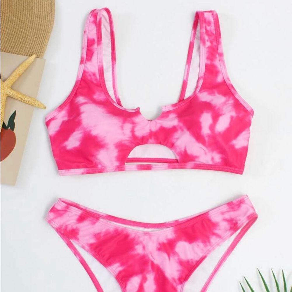 Pink Tie Dye Cut-Out Bikini Swimsuit